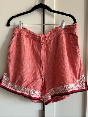 Anthropologie red Striped Embroidered Athletic Shorts